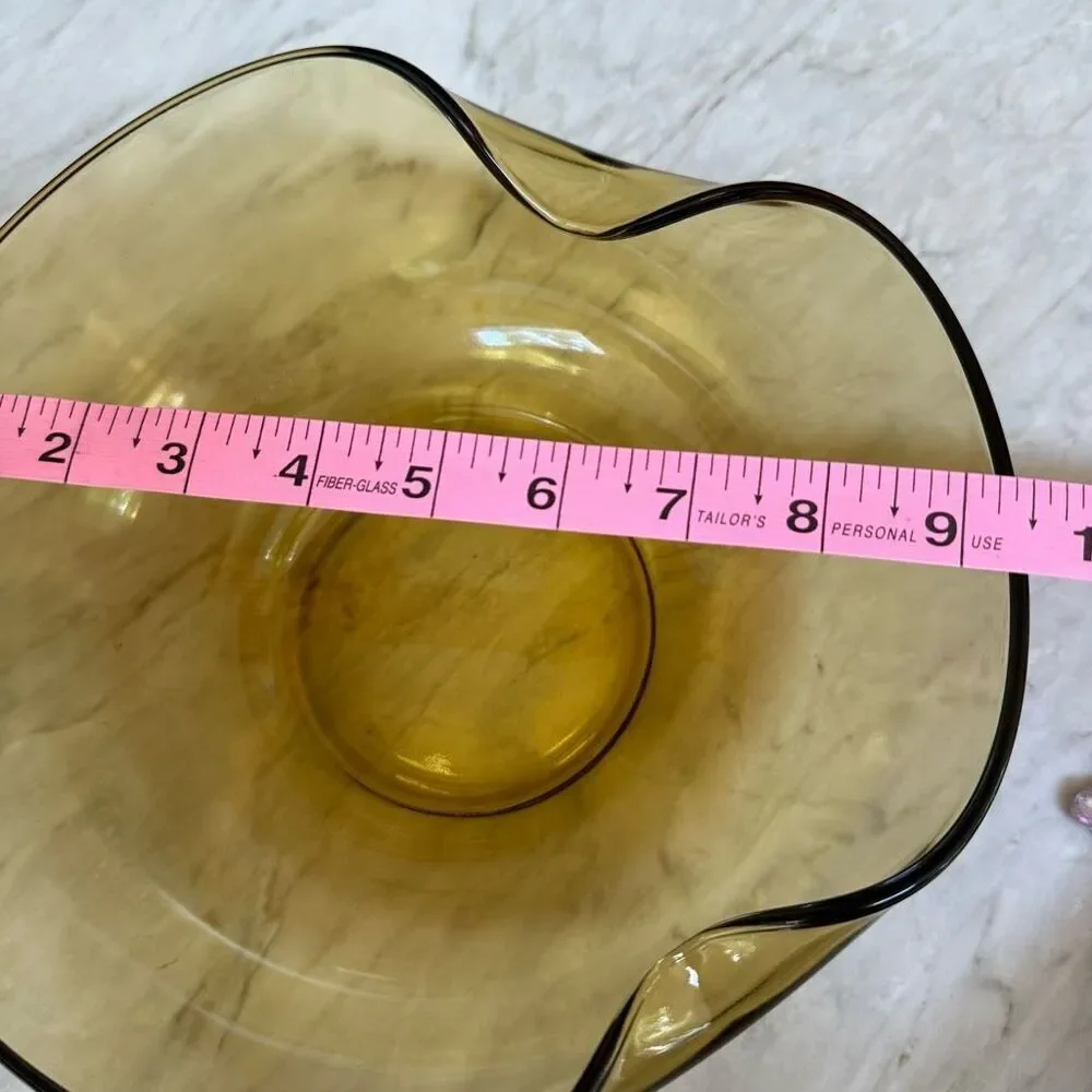Anchor Hocking vtg Wavy Edge Serving Bowls Honey Gold Chip And Dip Set No Hanger